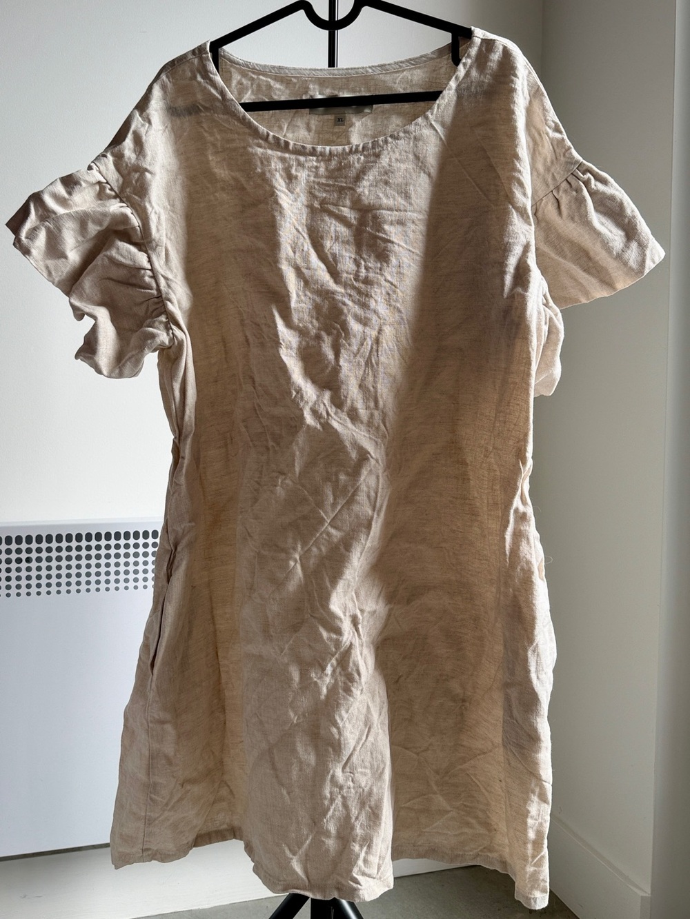 Linen Short Sleeve Dress in Natural Cream